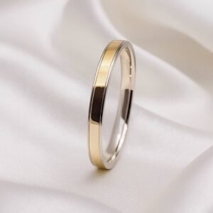 ALIANÇA DE PRATA C/CHAPA DE OURO 10K 3,1MM *ANATOMICA QUADRADA