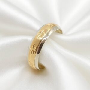 ALIANÇA DE PRATA COM CHAPA DE OURO 10K 6,0MM ANATÔMICA