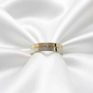 ALIANÇA DE PRATA C/CHAPA DE OURO 10K 5,0MM C/01 PEDRA