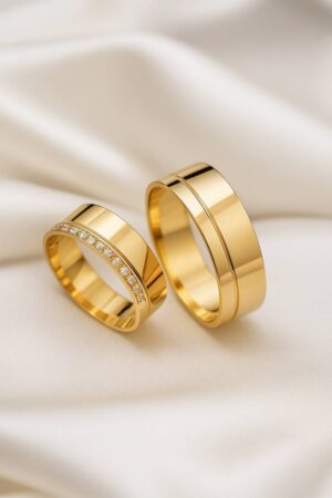 ALIANÇA LIGA DA MOEDA 8,0 MM  ANATÔMICA QUADRADA COM15 PEDRAS E 01 FRISO - PAR