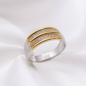 ANEL DE PRATA C/FILETE OURO 10K CIRCULAR COM PEDRAS DE ZIRCÔNIA