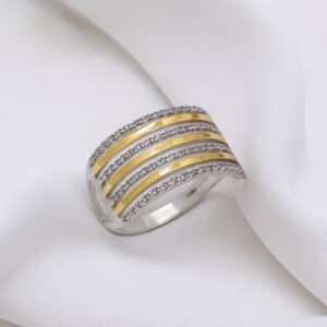 ANEL DE PRATA C/FILETE OURO 10K QUADRADO