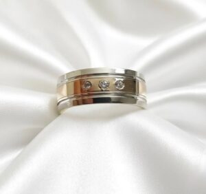 ALIANÇA DE PRATA COM CHAPA DE OURO 10K 8 MILÍMETRO