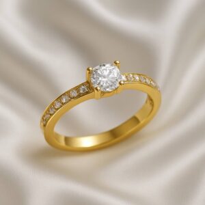 Anel Solitário Liga da Moeda com pedra centra de zircônia