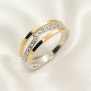 ANEL CURVA CENTRAL – PRATA COM OURO 10K